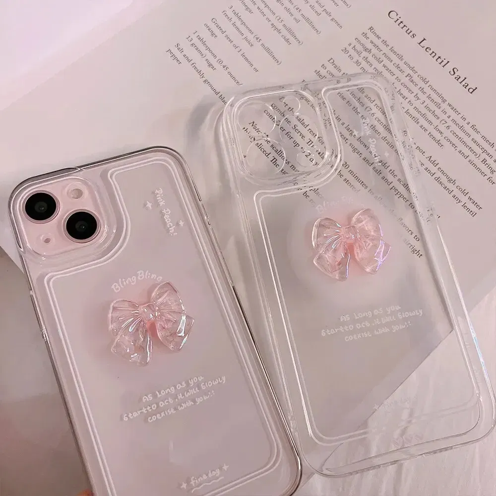 Material: nylon, Color: WHITE - NEW 3D Bow Transparent Mobile Phone Case For IPhone 15 14 Plus 13 Pro Max 12 Pro 11 Stereo Crystal Candy Cute Full Soft Cover