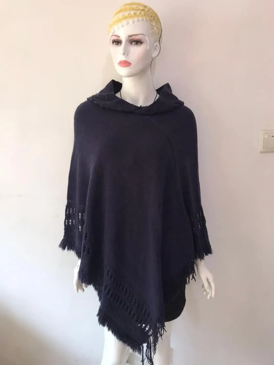 Color: GRAY, Size: One Size - New Women Ladies Tassel Cape Coat Fringe Poncho Oblique Stripe Coat Bohemian Shawl Scarf