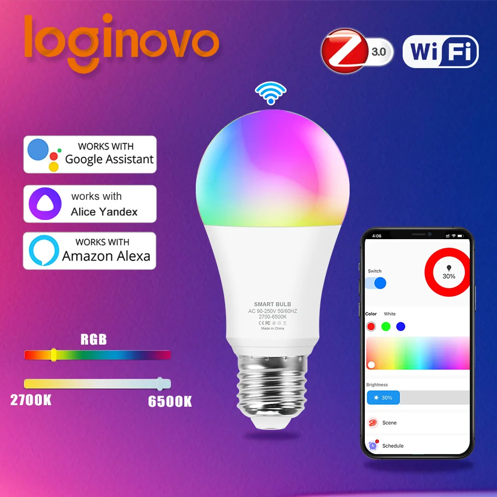 Emitting Color: Lavender, Number of LED Chip: 1 pcs, Ships From: CHINA - Loginovo Wifi Smart RGB Bulb E27 Zigbee 3.0 Led Light Lamp Works With Alexa,Google Home,Smatthings, Alice