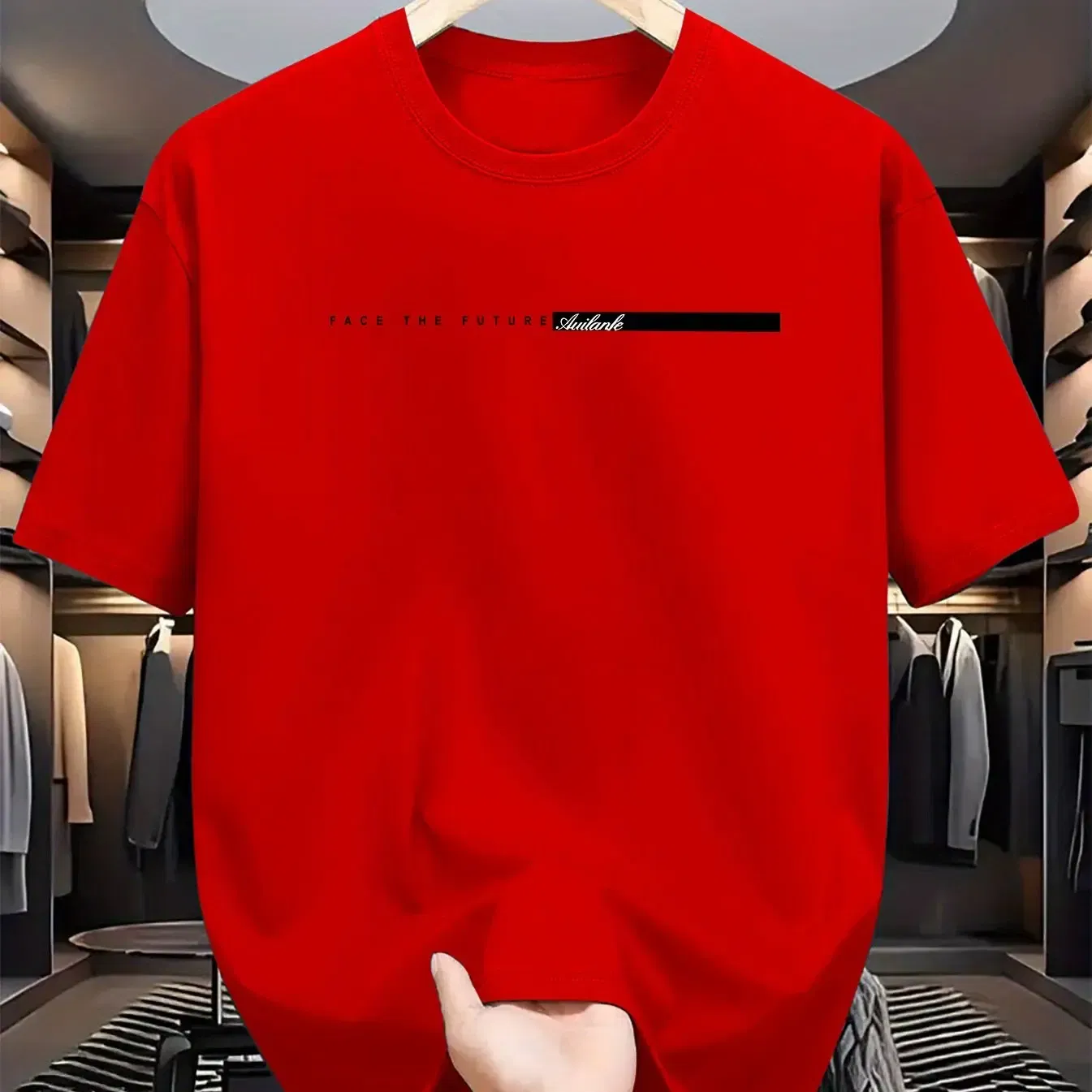 Color: Red, Size: XS - Summer men's 100% cotton casual loose fit large letter print round neck short sleeved T-shirt top High Street Unisex style