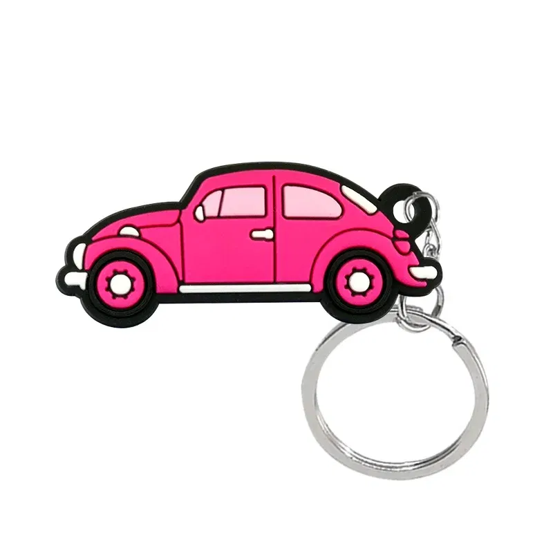 Color: Pink - 1PCS PVC Key Ring 6 Colors of Car Shape Keychain charms Colorful Key Chain Key Holder Fit Little Boy Gift Kids Toys