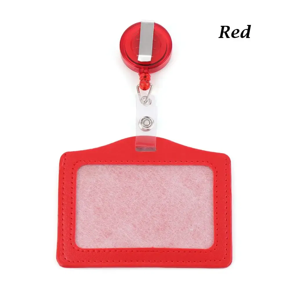 Color: Red - Unisex Work Card Holders With Lanyard PU Bank Card Name Credit Card Holders Card Bus ID Holders Identity Badge With Neck Strap