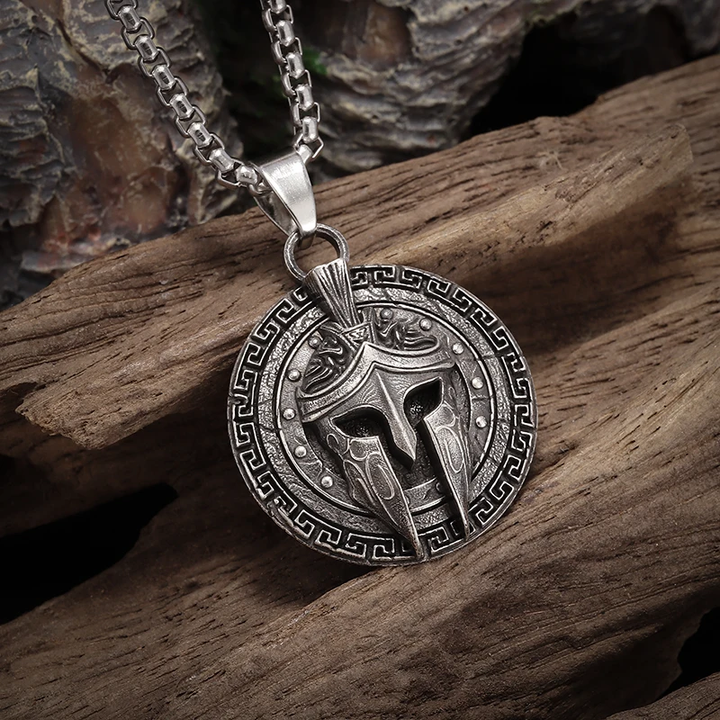 Ancient Greek Spartan Warrior Helmet Warrior Pendant Necklace for Men Personalized Punk Amulet Jewelry Gift