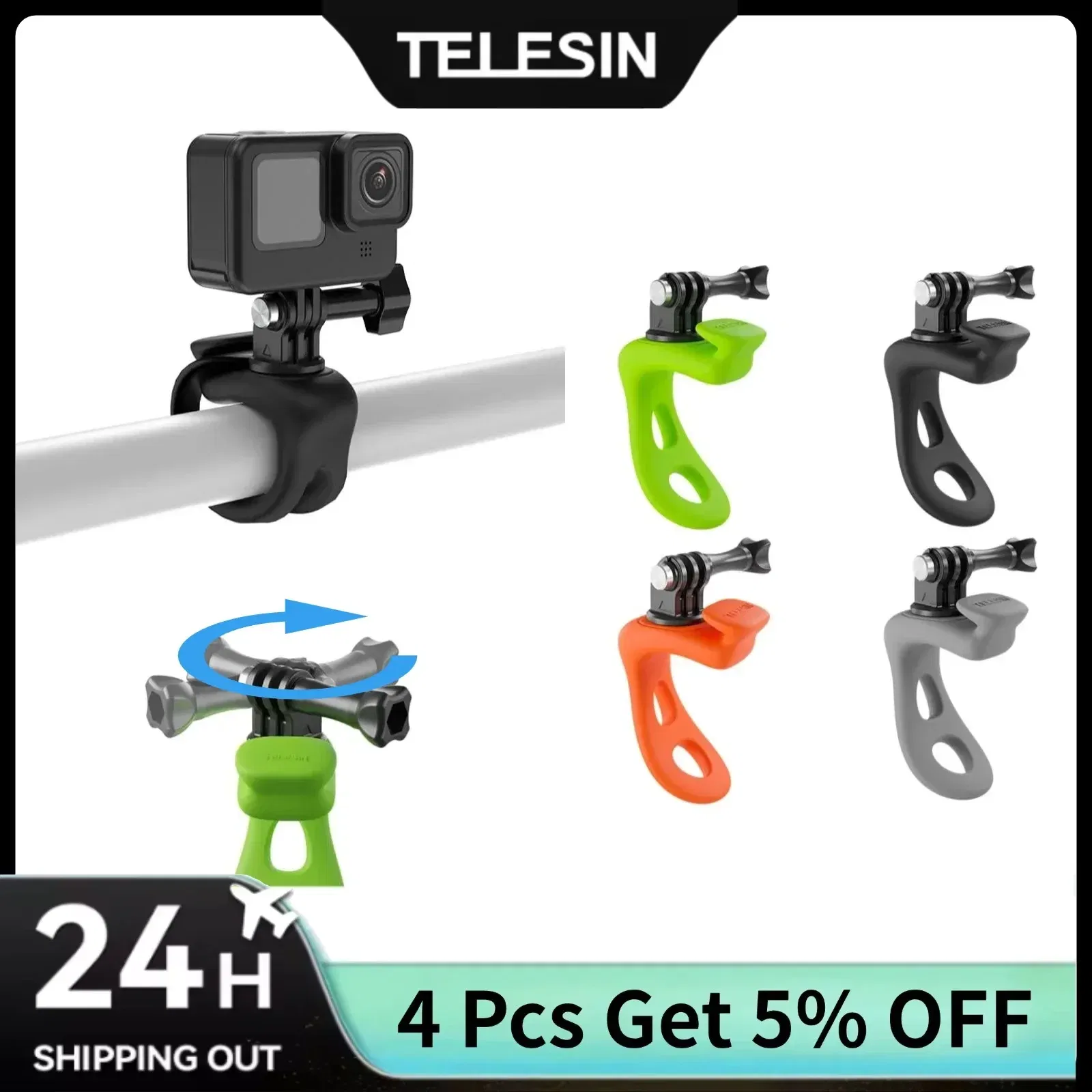 Colour: Green color - TELESIN Mini Flexible Bracket Adjustable Silicone Mount for Gopro Hero 13 12 11 10 9 8 MAX DJI OSMO Action 5 4 3 Insta360 X4 X3