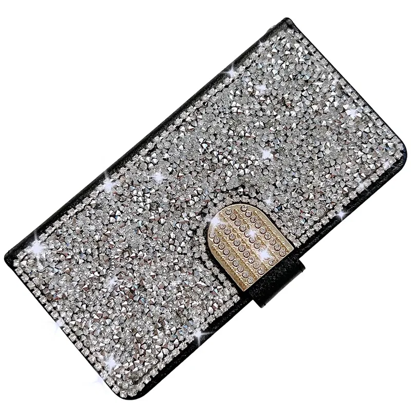Color: Silver, Material: Silicon - Glitter Diamond Wallet Leather Case For Samsung Galaxy A14 A15 A16 A35 A55 A34 A54 S25 Ultra S24 FE S23 S22 S21 S20 Plus