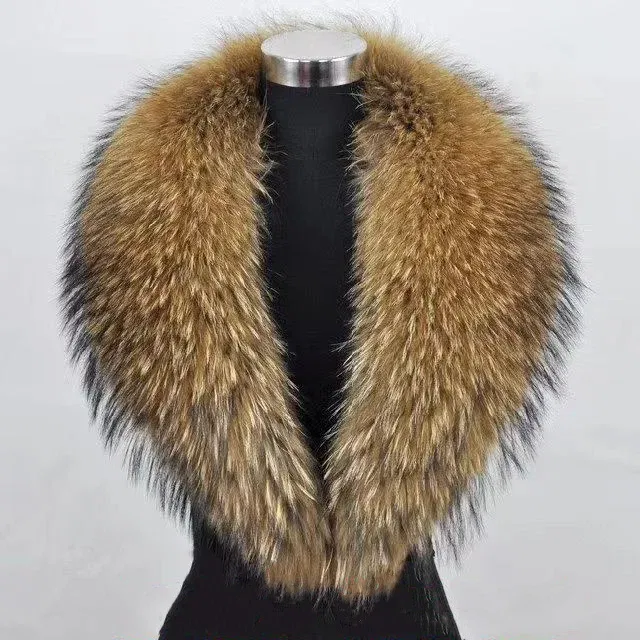 Color: Turquoise, Size: S - Winter Real Fox Fur Collar Woman Furry Natural Raccoon Fur Scarf Shawls Luxury Neck Warmer Wraps For Coat Fur Scarves Large Size
