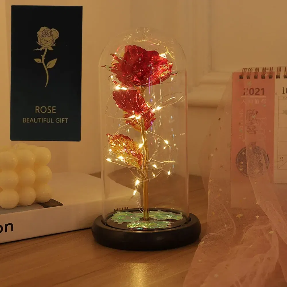 Color: Blue - 1pc Hot LED Enchanted Galaxy Rose Eternal Beauty Rose With Fairy Lights in Dome for Valentine's Day Wedding Party Mother's Day