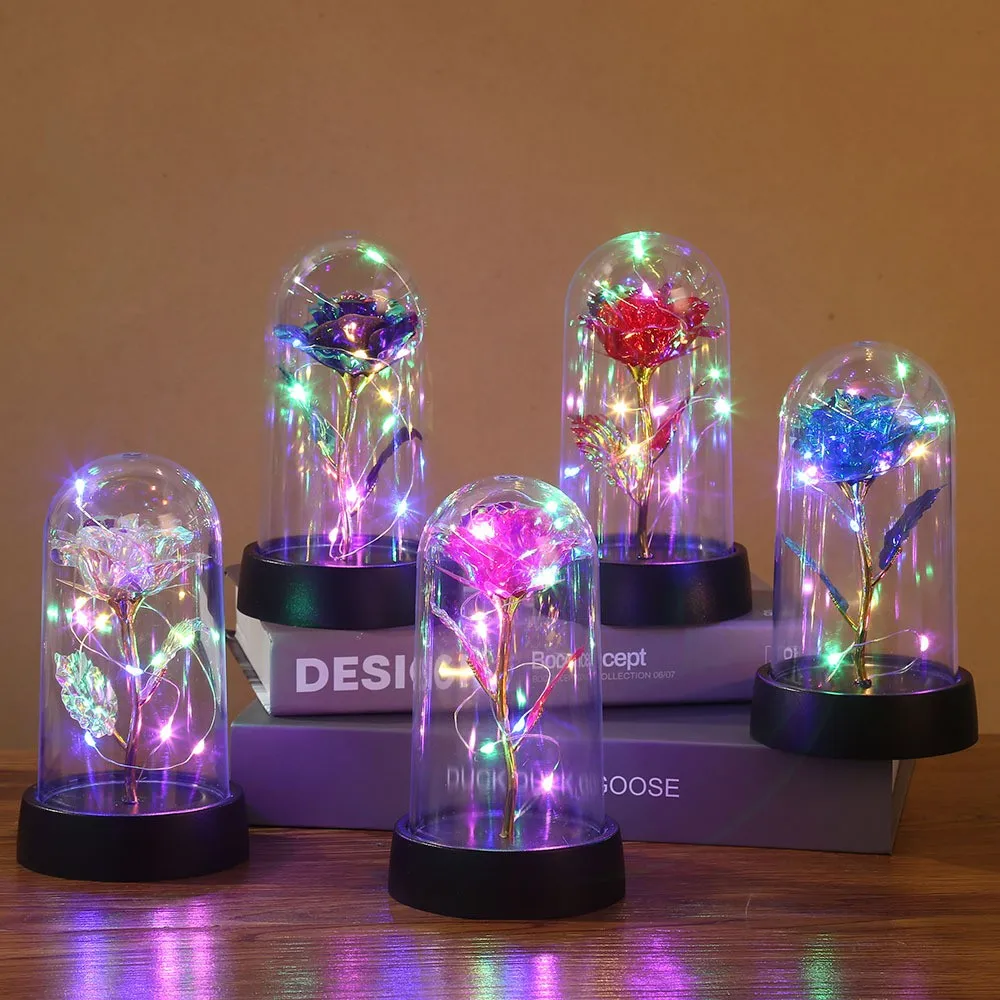 Color: Blue - 1pc Hot LED Enchanted Galaxy Rose Eternal Beauty Rose With Fairy Lights in Dome for Valentine's Day Wedding Party Mother's Day
