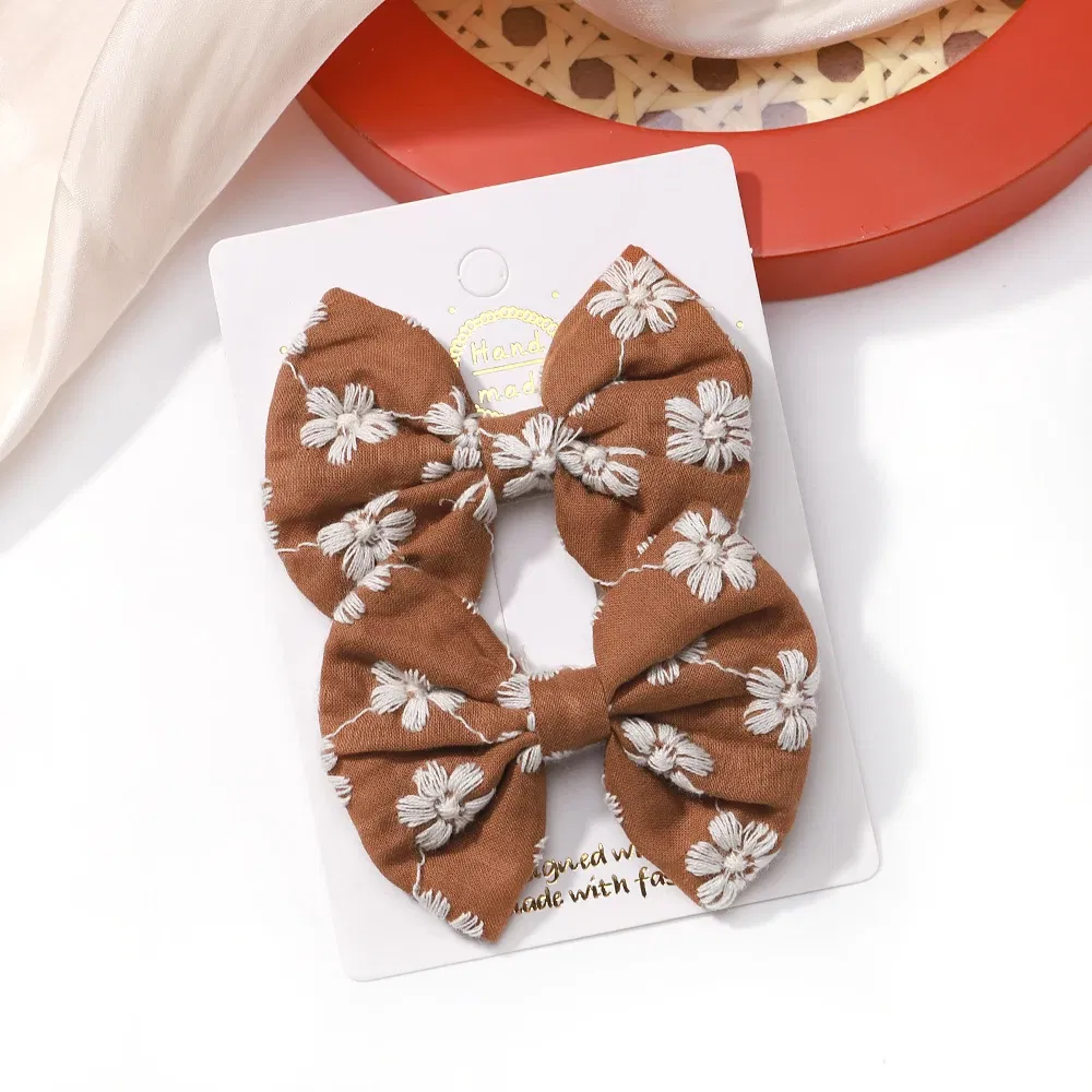 Color: Lake Blue - 2Pcs/Set Solid Color Kids Bows Hair Clips for Baby Girls Handmade Plaid Bowknot Hairpin Barrettes Photograph Hair Accessories