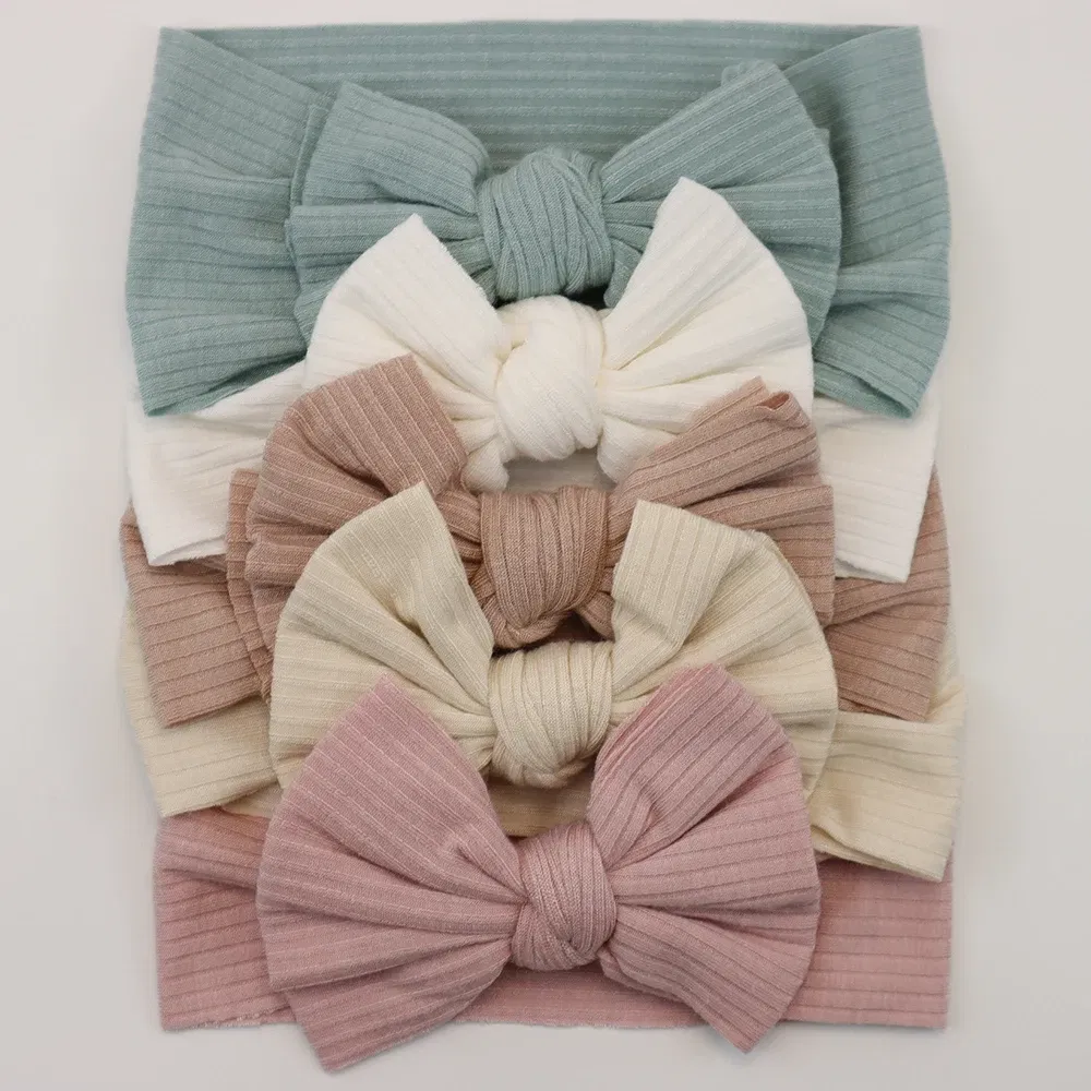 Color: Clear - 5pcs/Lot Cable Knit Bow Baby Headbands Elastic Nylon Baby Girl Headband For Children Turban Newborn Infant Kids Hair Accessories