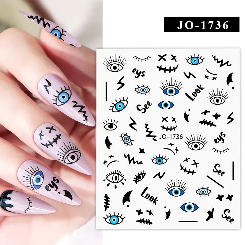 Color: Lvory - 1Pc Christmas Stickers Santa Claus Snowflake Decals Catoon Image Muti- Pattern New Year Halloween Nail Art Stickers for Manicure