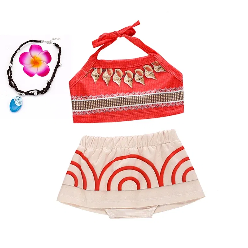 Color: Khaki, Kid Size: 4T - Little Girls Dress up Moana Baby Kids Two Pieces Set Top +Pants Infant Vaiana Role Play Festival Princess Costume Casual Clothes