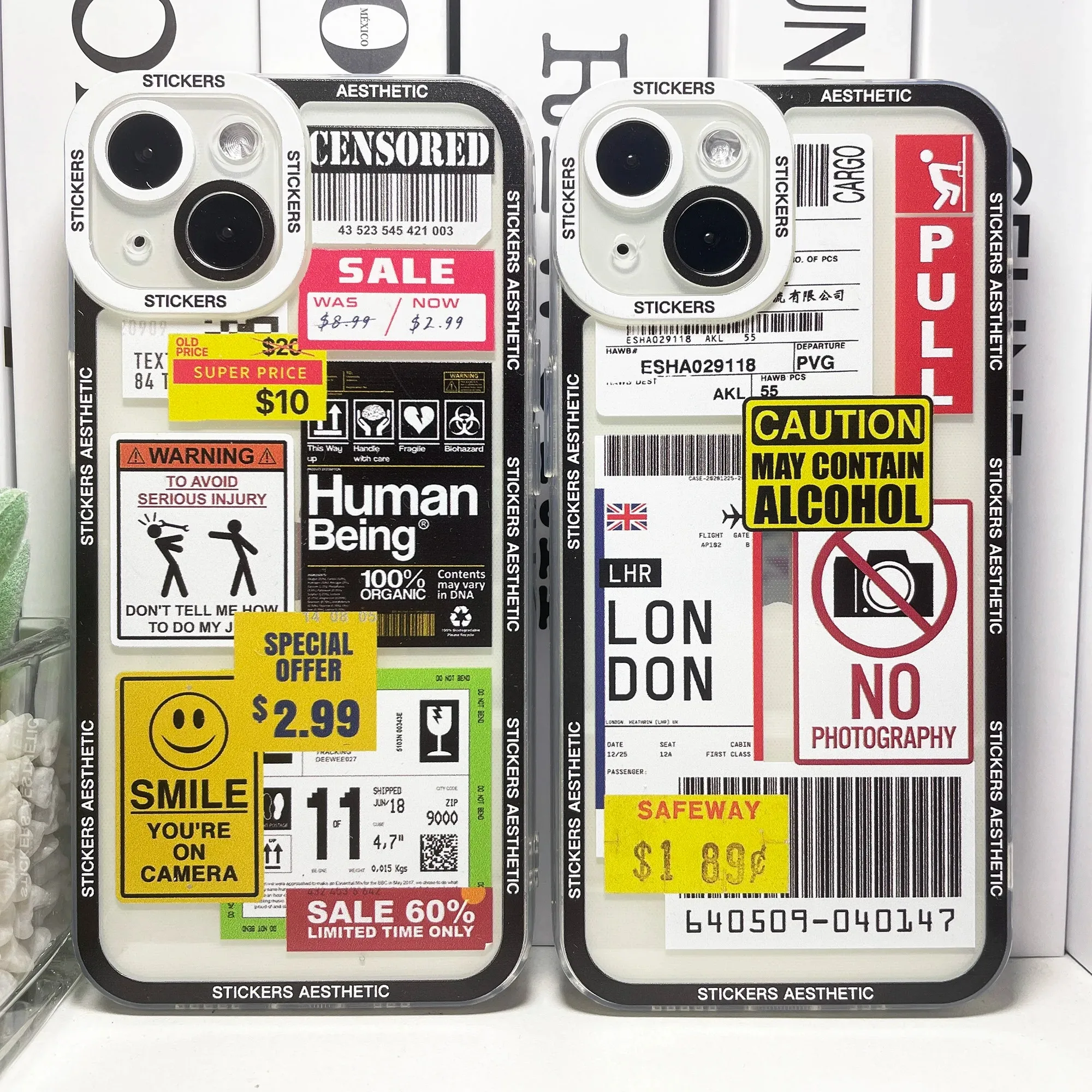 Color: Clear, Material: PU - Mix Labels Collage Stickers Aesthetic Phone Case For Samsung Galaxy S10 S20 S21 S22 S23 S24 FE Plus Ultra Note 20