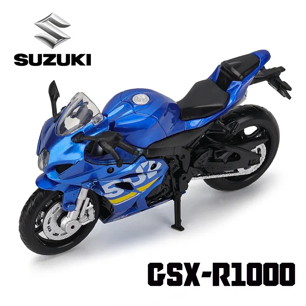 Color: Silver - MSZ 1:18 Suzuki GSX-R1000 with base alloy die-cast car motorcycle model, toy gift giving, die-cast static motorcycle model