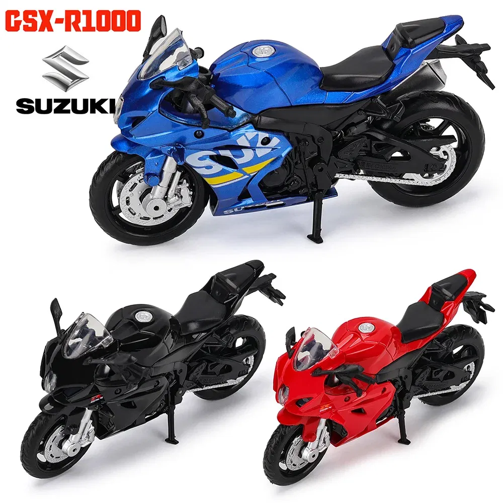 Color: Silver - MSZ 1:18 Suzuki GSX-R1000 with base alloy die-cast car motorcycle model, toy gift giving, die-cast static motorcycle model