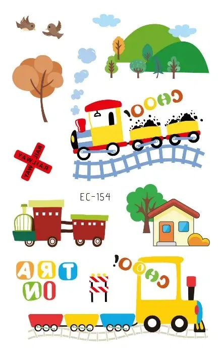 Color: VIOLET/?«?—?…° - 1Sheets Vehicle Temporary Tattoo Small Cars Helicopter Train Steamship Hot Air Balloon Kid Waterproof Fake Tattoo Sticker