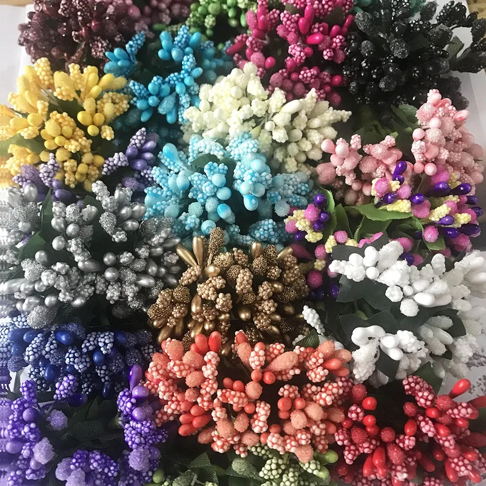 Color: Clear - 12PCS/lot Artificial Flower Small Berries Stamen Wire Stem/marriage Leaves DIY Wreath Wedding Scrapbooking Box Decoration Craft