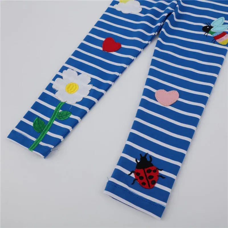 Color: Dark Grey, Kid Size: 6T - Jumping Meters New Arrival Girls Leggings Pant With Bee Embroidery Fashion Stripe Kids Skinny Pants Toddler Kids Pencil Pant