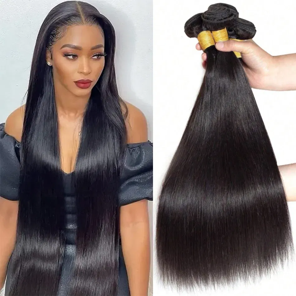 Stretched Length: 22INCHES - Peruvian Bone Straight Human Hair Bundles Deal Unprocessed Virgin Hair Extensions Long Thick Cheap Brazilian Hair Weave Natural