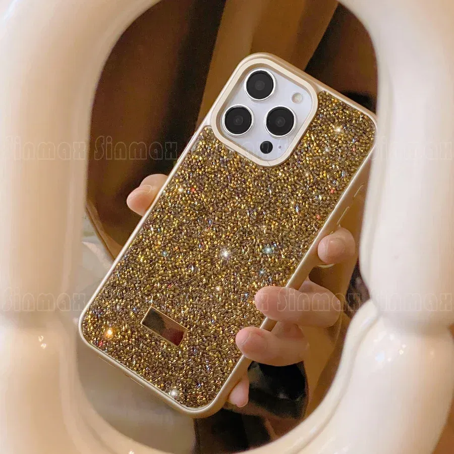 Color: Gold, Material: Denim - Bling Glitter Phone Case For iPhone 16 15 14 13 12 Pro Max 11 Vogue Protective Soft Diamond Cover Coque Funda