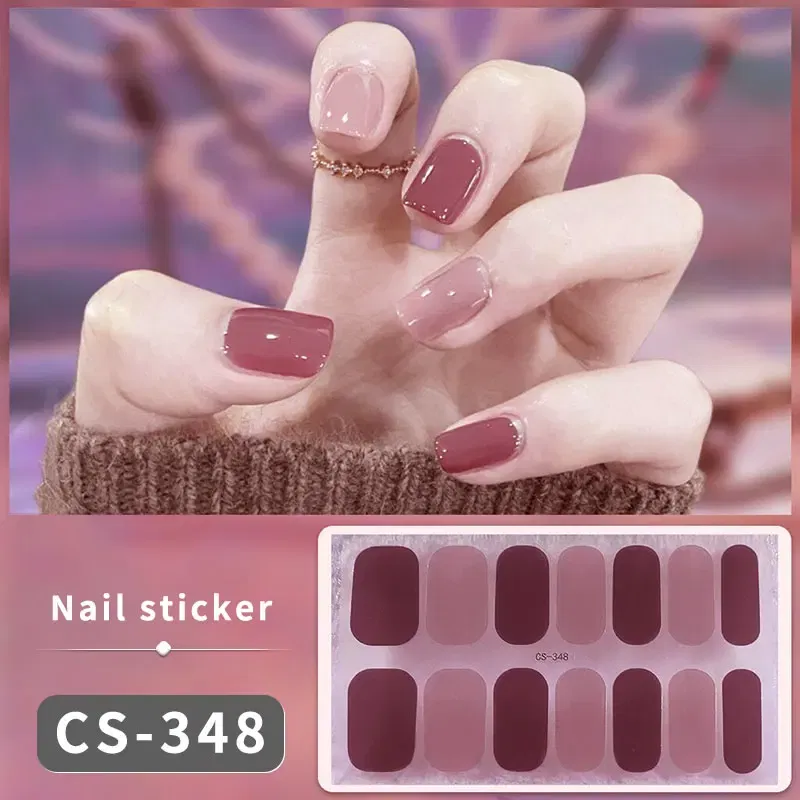 Color: Chocolate - DIY Gel Nail Stickers Cured-free Long-Lasting Solid Color Nail Strips Patch Slider Sticker Full Cover Decal Nail Manicure Patch