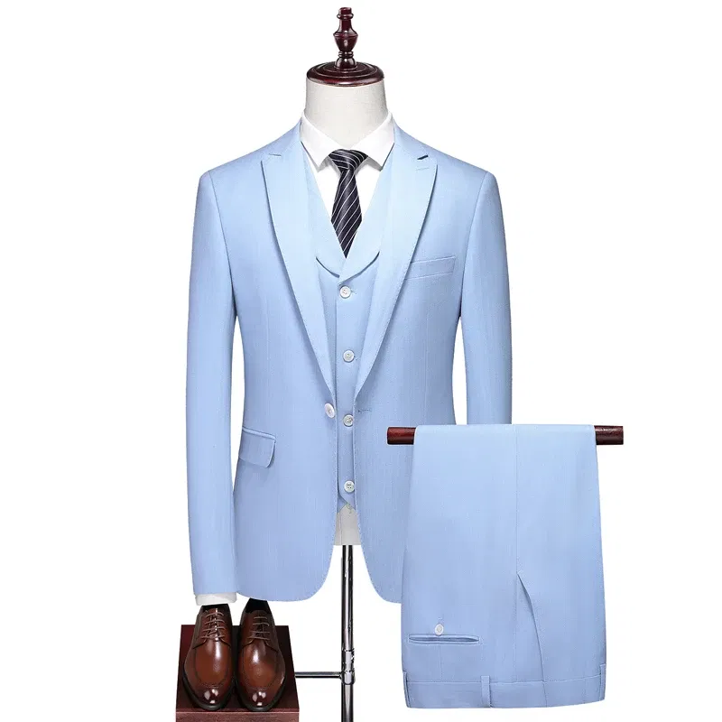 Color: Pink, Size: XXXL - High-End Three-Piece Men's Wedding Suit with Vest And Trousers Fashion Business Casual Groom's Dress All-In-One