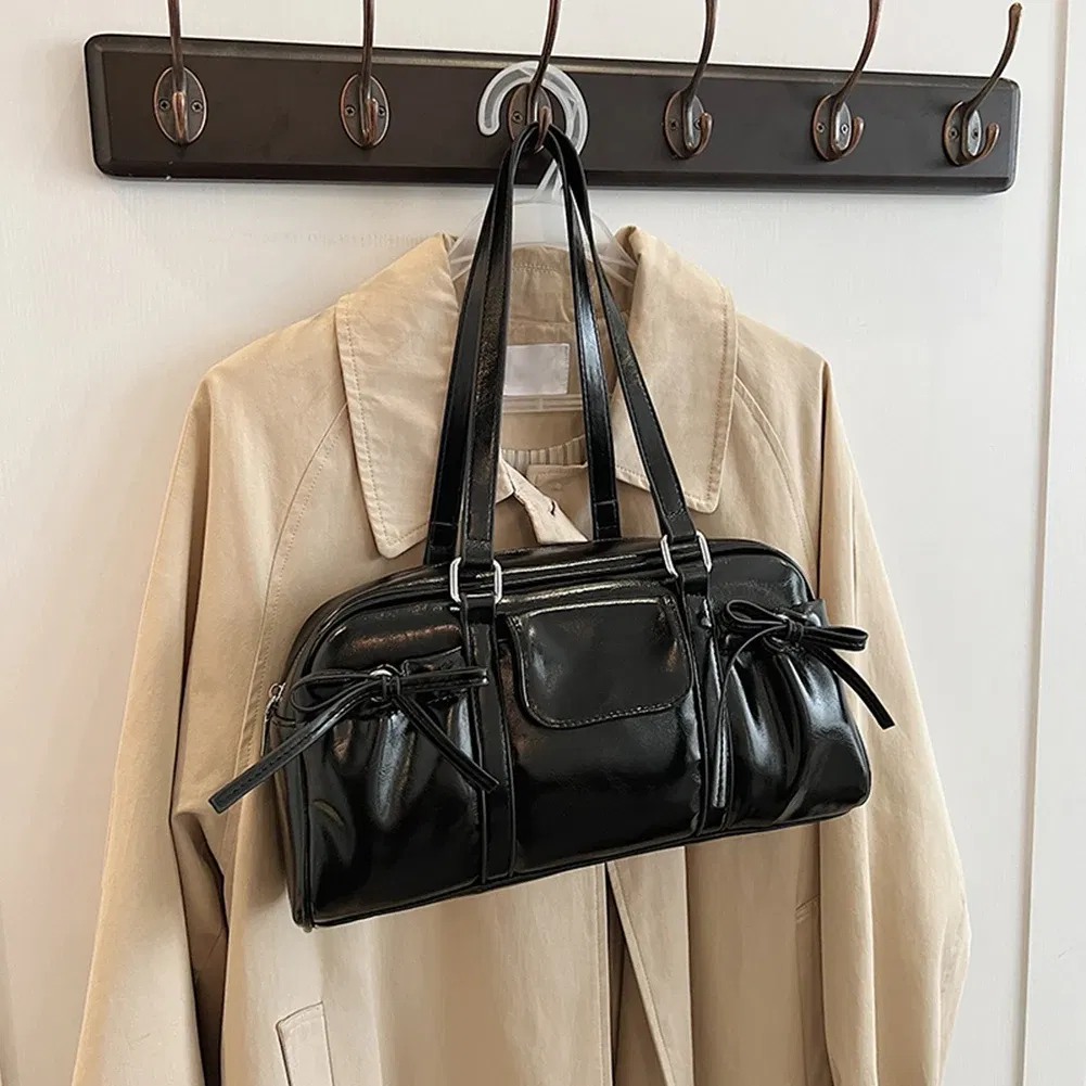Color: black, Ships From: CHINA - Stylish Women Bow Shoulder Bag in PU Leather with Multi Pockets Ideal for Casual Outings Travel and Shopping