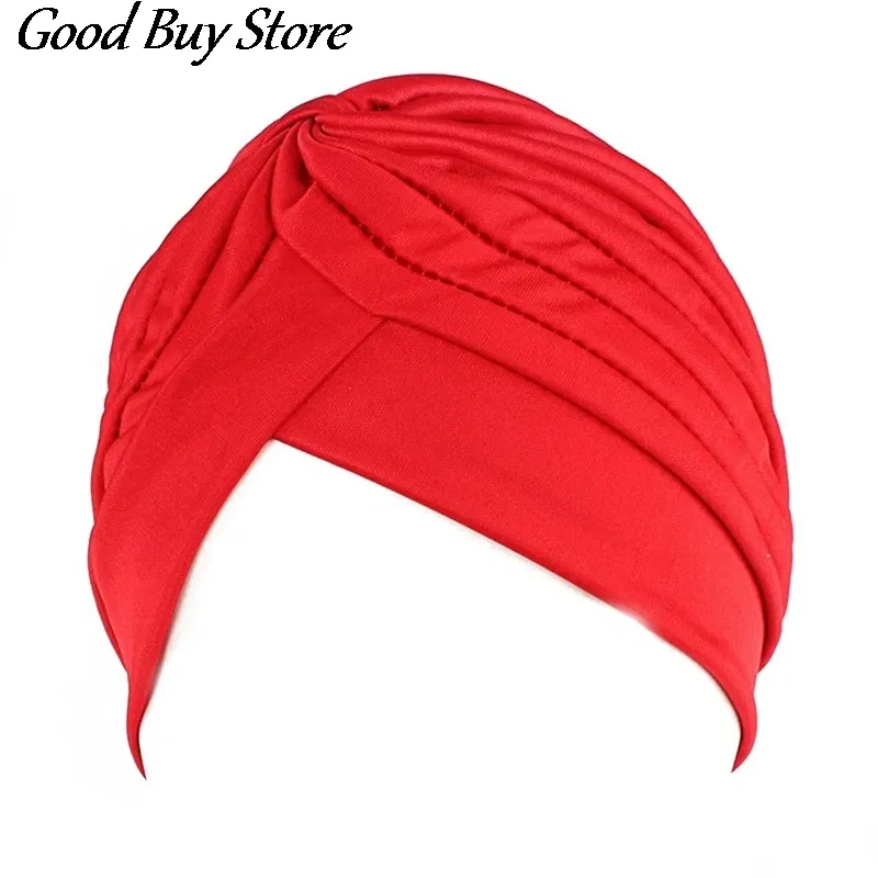 Color: Rust Red - Solid Color Turban Hat Women Muslim Stretch Hijabs Hats Islamic Underscarf Head Wrap Cap Female Plain Headwear Headband Soft