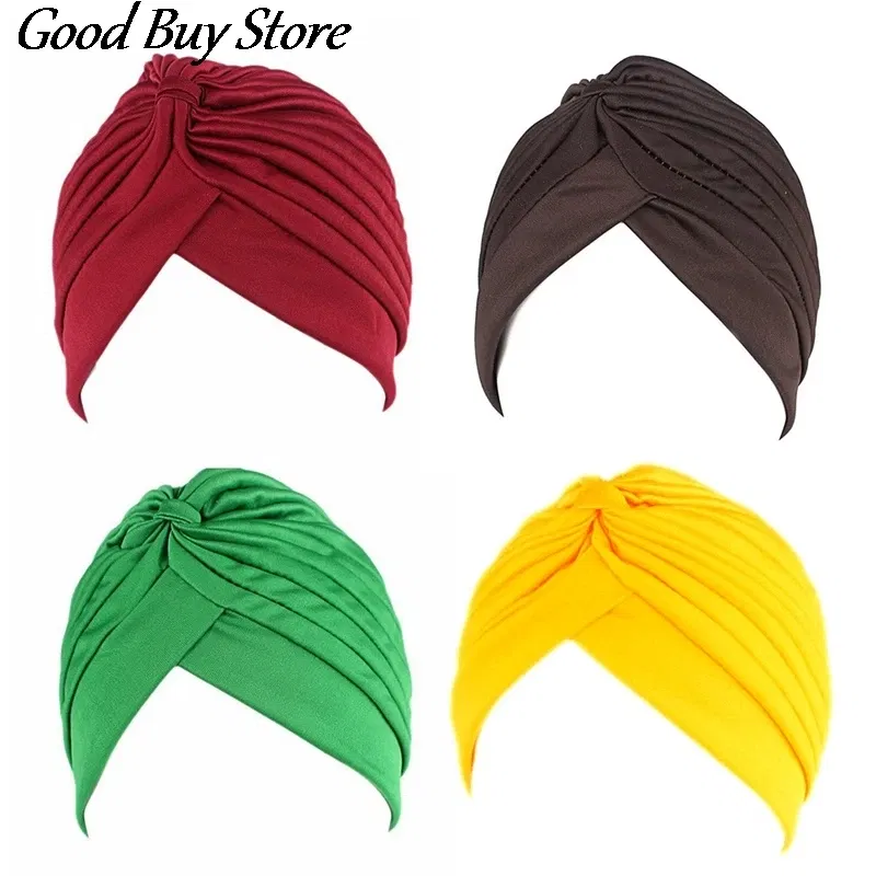 Color: Rust Red - Solid Color Turban Hat Women Muslim Stretch Hijabs Hats Islamic Underscarf Head Wrap Cap Female Plain Headwear Headband Soft
