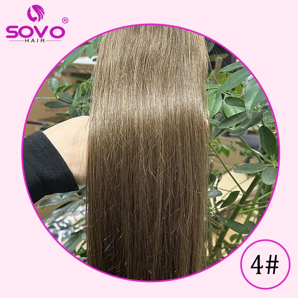 Color: #4, Length: 6inches - SOVO Clip In Hair Extensions Human Hair 3 Pieces Bone Straight Clip Ins Hair Extension 60-90G Real Natural European Hair 12-26"