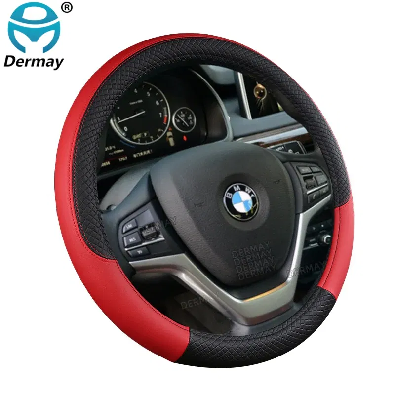 Color Name: Yellow - 9 Color Sport Auto Steering Wheel Covers Anti-Slip Leather Car Steering-wheel Cover Car-styling Anti-catch Holder Protor