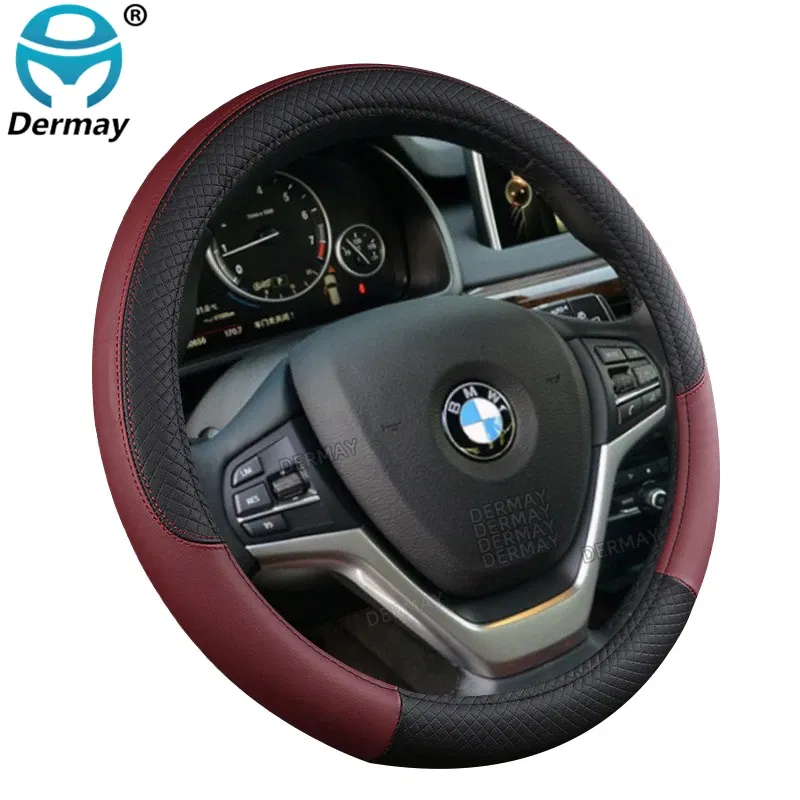 Color Name: Yellow - 9 Color Sport Auto Steering Wheel Covers Anti-Slip Leather Car Steering-wheel Cover Car-styling Anti-catch Holder Protor