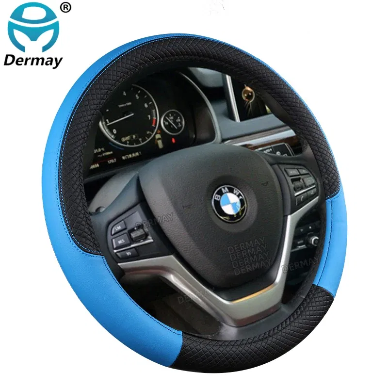 Color Name: Yellow - 9 Color Sport Auto Steering Wheel Covers Anti-Slip Leather Car Steering-wheel Cover Car-styling Anti-catch Holder Protor