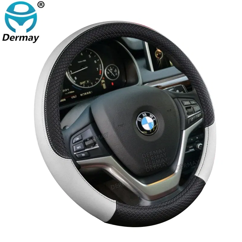 Color Name: Yellow - 9 Color Sport Auto Steering Wheel Covers Anti-Slip Leather Car Steering-wheel Cover Car-styling Anti-catch Holder Protor