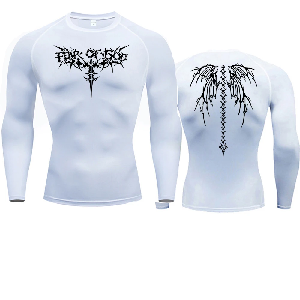 Color: Silver, Size: M - Men's Compression Shirt Anime Print Gym Sport Quick Dry Gym TShirts Fitness Athletic Undershirts Elasticity Tops Tee Summer Male