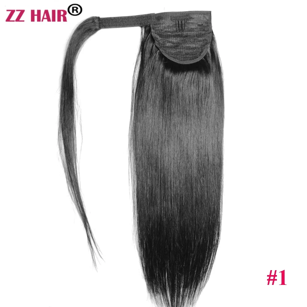 Color: #1, Life Span: 6 Months With Proper Care, Stretched Length: 22INCHES, Longest Hair Proportion: 35%-45% - ZZHAIR 100% Human Hair Extensions 16"-28" Machine Made Remy Magic Wrap Around Ponytail 60g-120g Clip In Horsetail Stragiht
