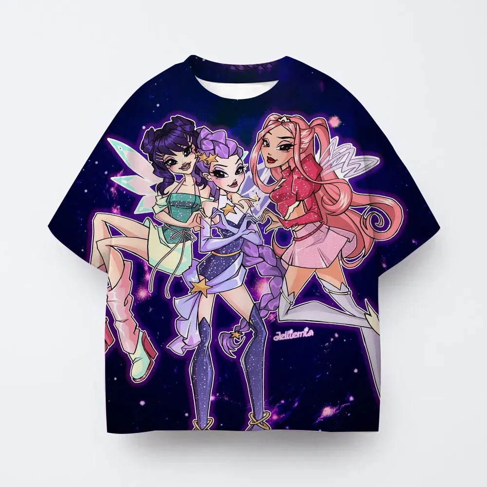 Color: black, Kid Size: 7 - Toddler Girl Clothes Kpop Demon Hunters Cartoon Tee Shirt Funny Gift for Fans Harajuku Cool Kids T-shirts Cotton Summer Tops