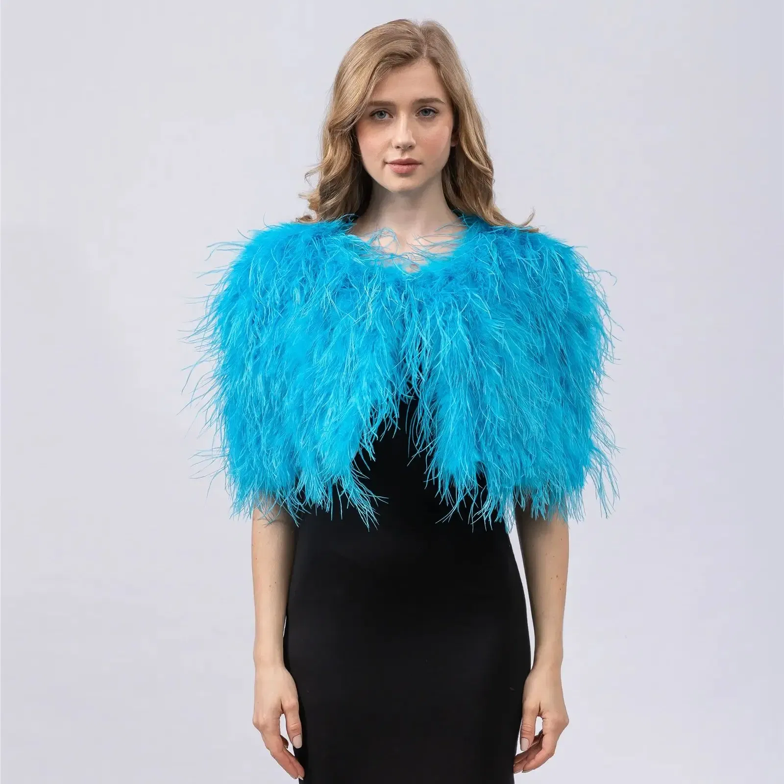 Natural Ostrich Feather Shawl, Cape Stole for Dinner, Wedding, Concert Party, Furry, Pink, Purple