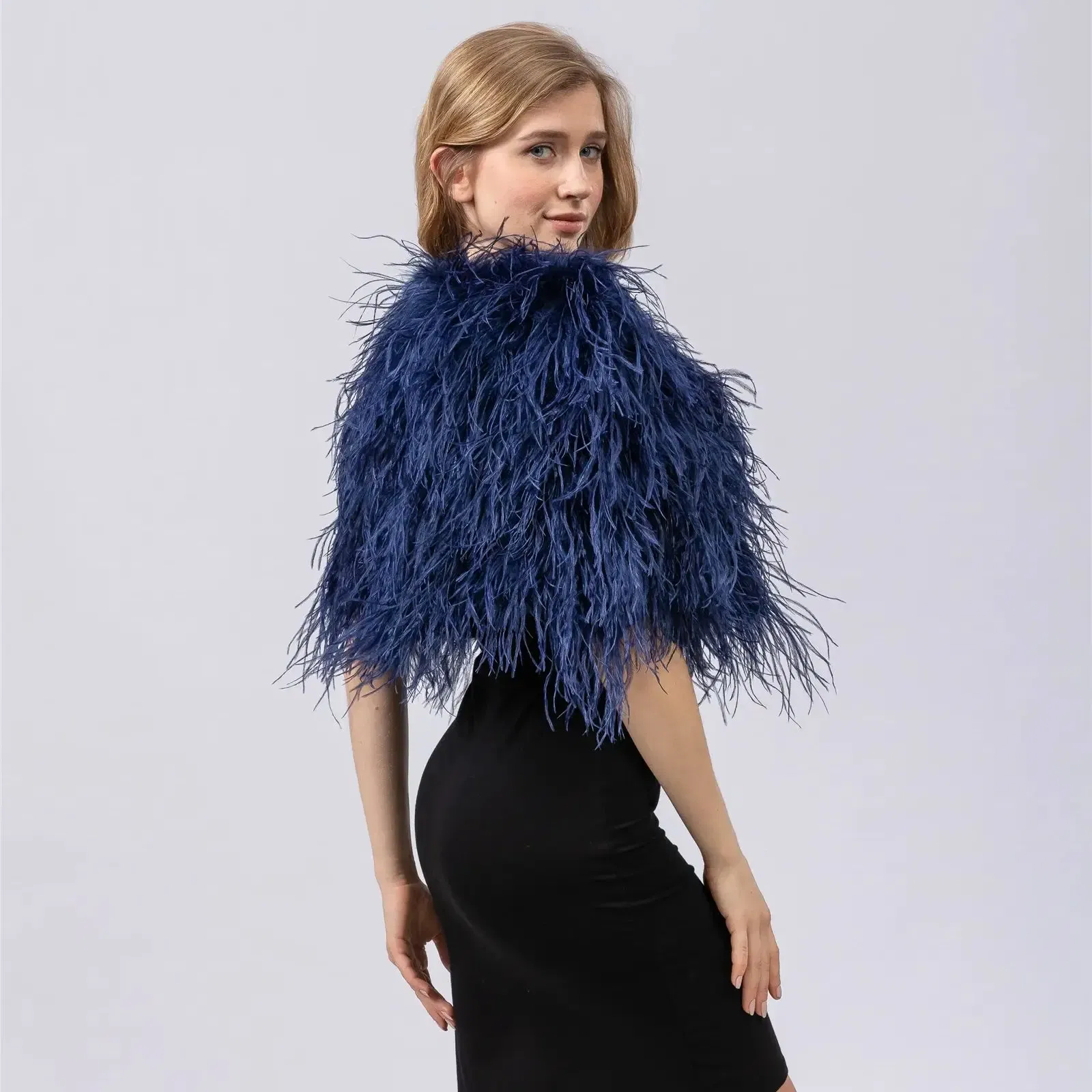 Natural Ostrich Feather Shawl, Cape Stole for Dinner, Wedding, Concert Party, Furry, Pink, Purple
