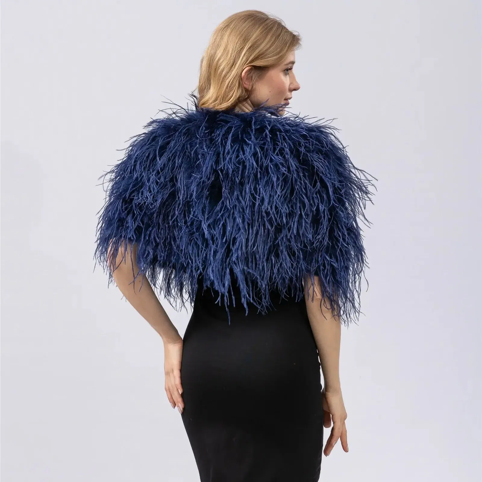 Natural Ostrich Feather Shawl, Cape Stole for Dinner, Wedding, Concert Party, Furry, Pink, Purple