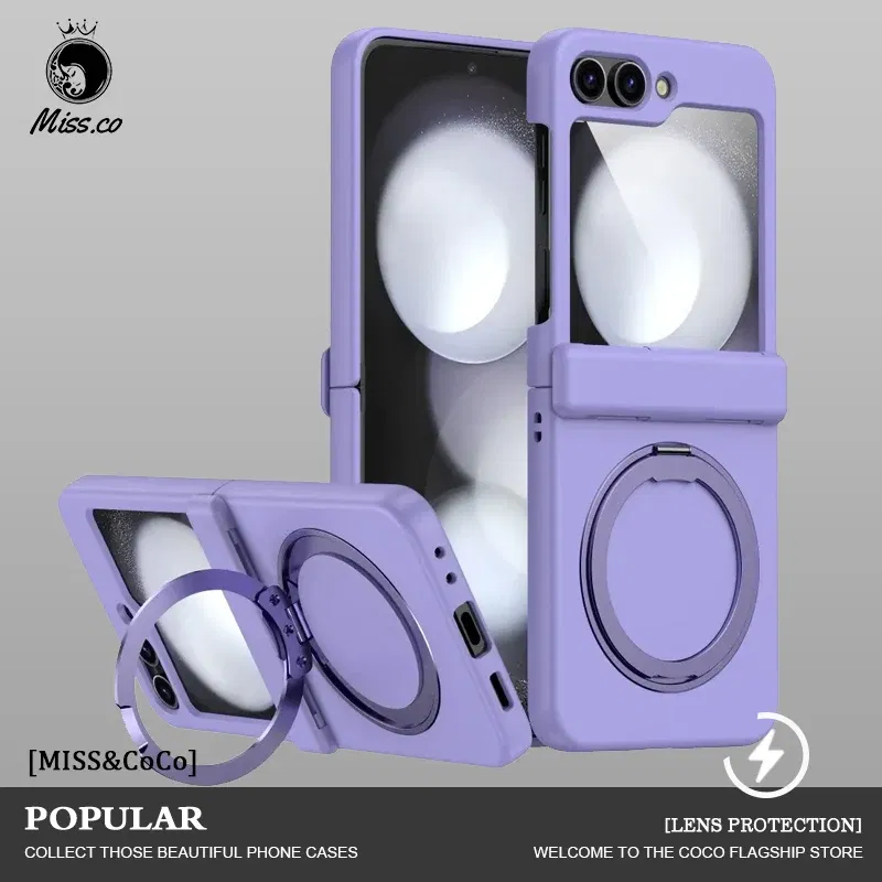 Color: Clear, Material: aluminum - For Samsung Galaxy Z Flip 3 5 4 6 Magsafe Case Wireless Charging Hinge All-inclusive Flip Shockproof Hard Magnetic Holder Cover