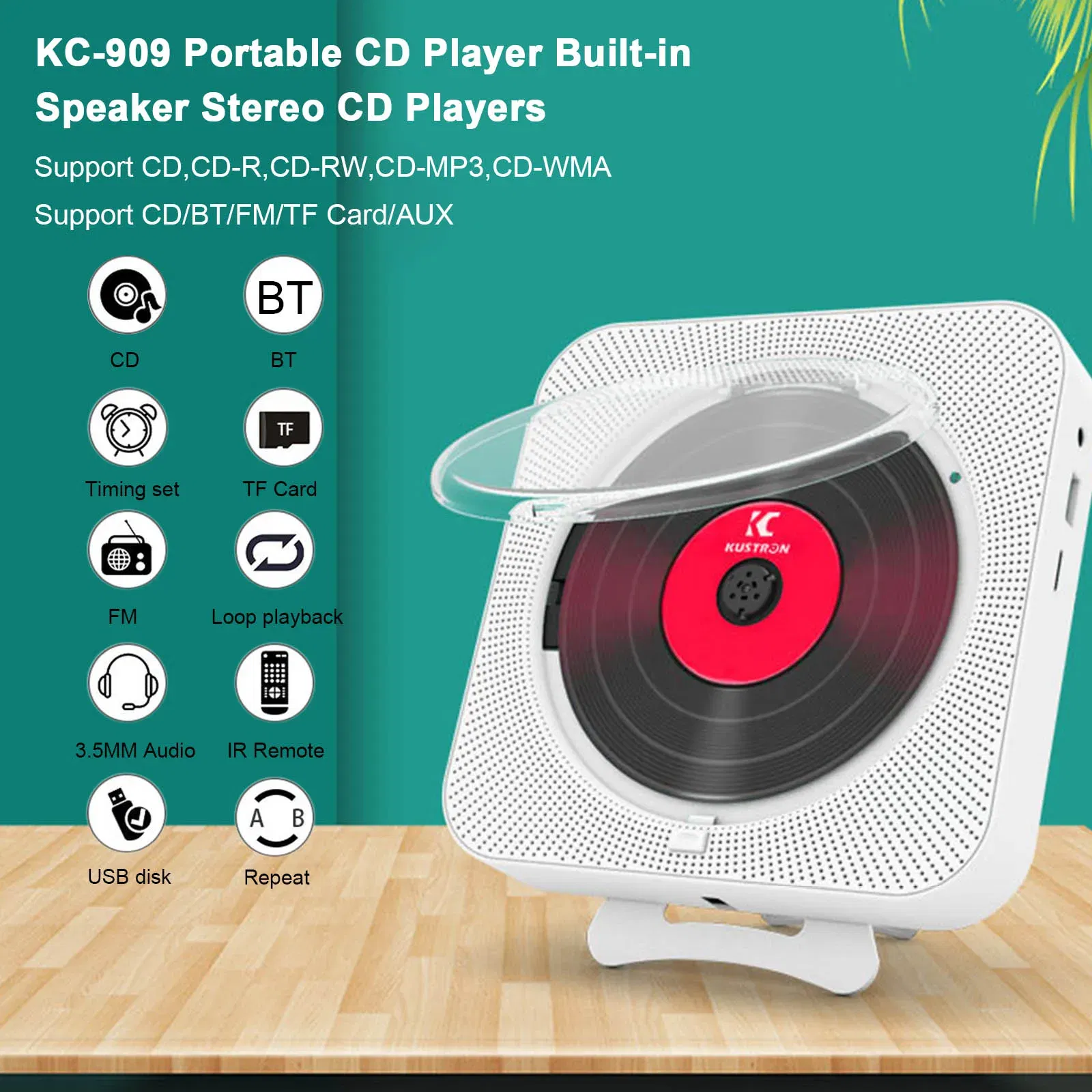 Color: silver, Ships From: CHINA - New! Portable CD Player Bluetooth Speaker Stereo CD Players LED Screen Wall Mountable CD Music Player with IR Remote Control FM