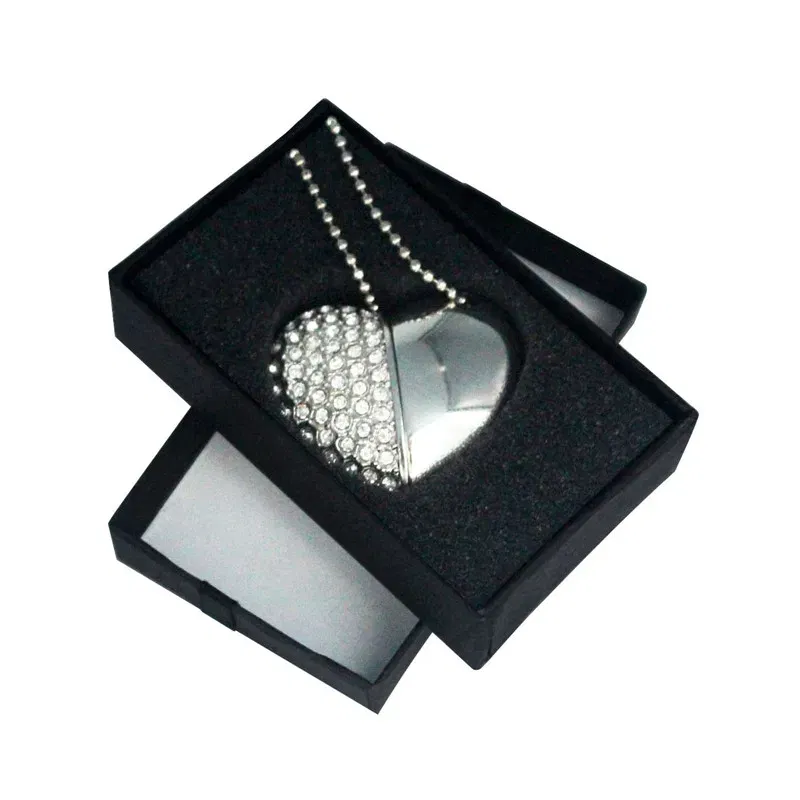 Color: WHITE, Capacity: 32GB - Metal Diamond USB Flash Drive 128GB Crystal Heart With Gift Box Pen Drive 64GB Creative Gifts Memory Stick Pendrive 32GB 16GB 8G