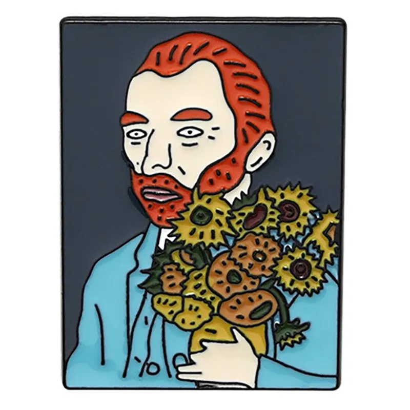 Metal color: ROSE GOLD COLOR - Van Gogh Oil Painting Brooch Van Gogh Brooch Galaxy Brooch Star Moon Sunflower Brooch Art Brooch Van Gogh Lapel Pin