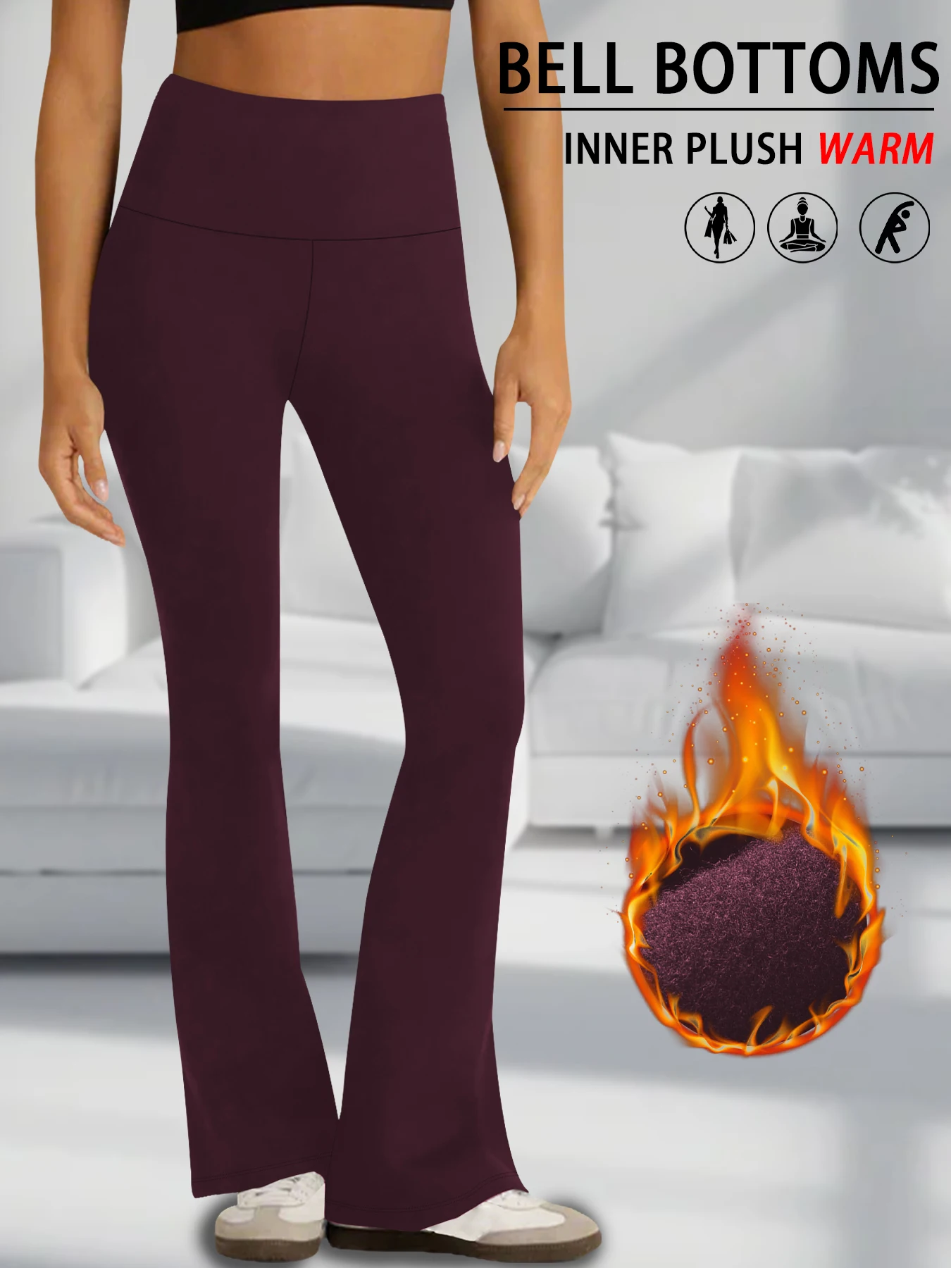 Color: Burgundy, Size: XXL - Women's Super Soft High Waisted Fleece Flare Leggings Tummy Control Soft Bootleg Bootcut Pants