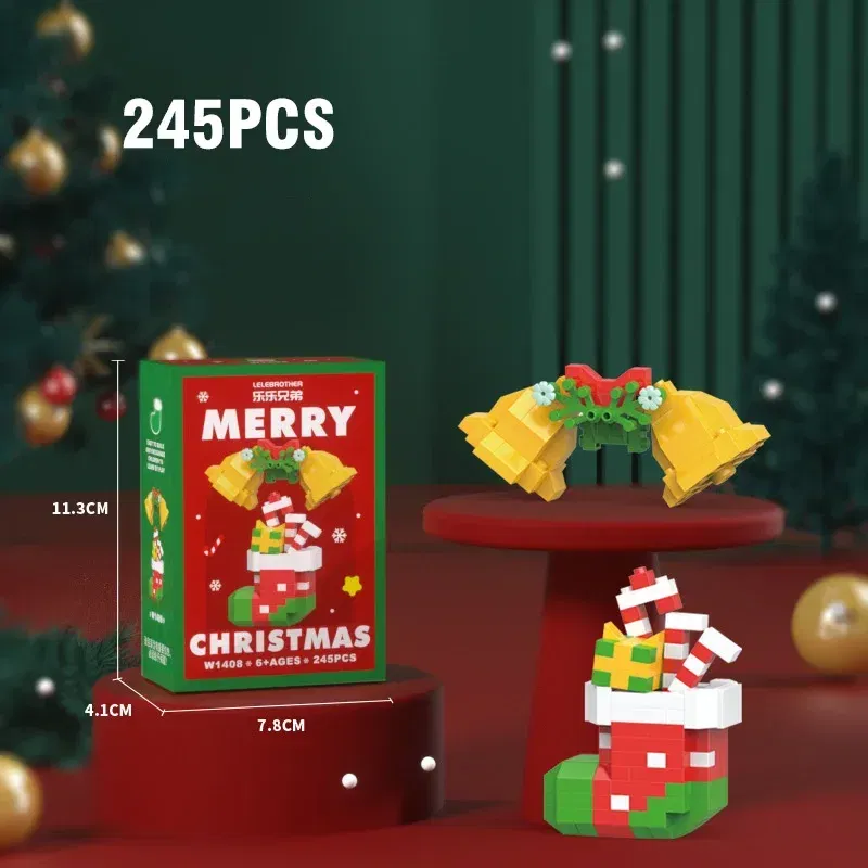 Color: Pink - Santa Claus Building Blocks Christmas Bricks Gift Kids Toy Home Decoration Micro Particle Bricks Diy Assembly Games Xmas Gift