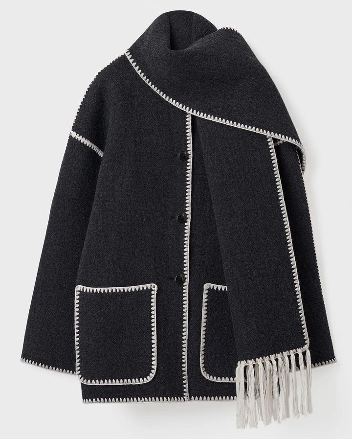 Warm and Stylish Women's Woolen Coat with Tassel Scarf