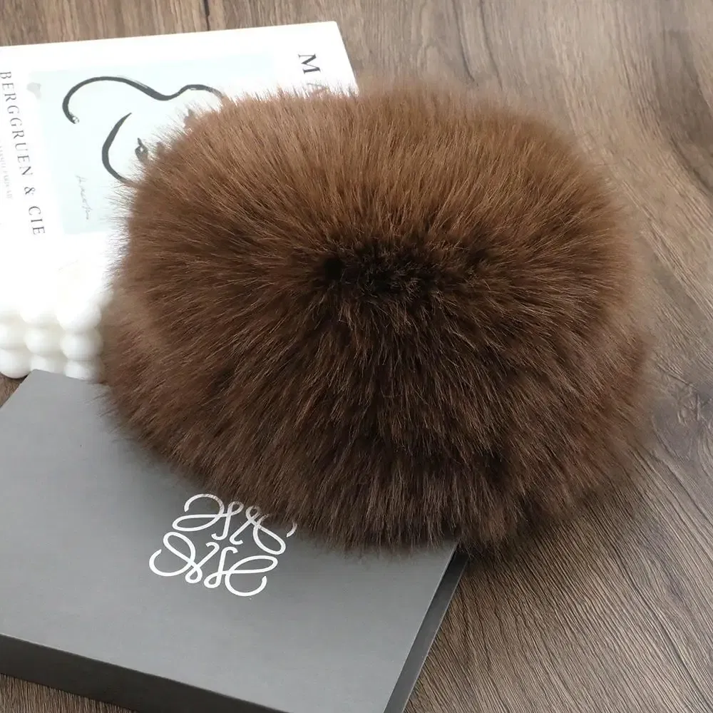 Color: Brown - New Fluffy Fur Women's Winter Hat Winter Snow Ski Cap Female Faux Fur Thick Warm Windproof Hat Russian Hat Mink Fisherman's Hat