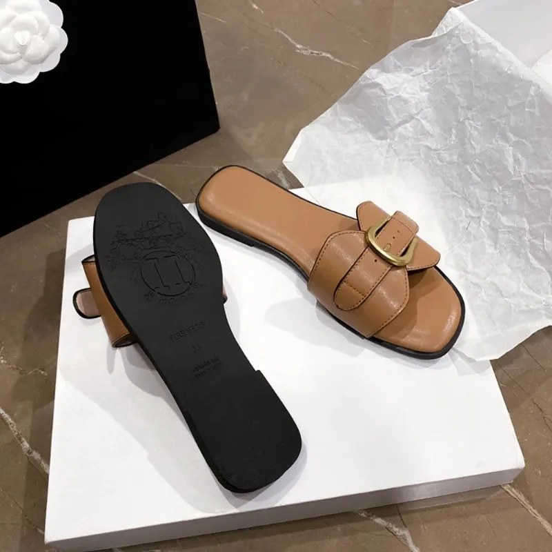 Color: Brown, Shoe Size: 40 - Slippers Casual Fretwork Heels String Bead Shoes Woman 2024 Pantofle Shale Female Beach Luxury Soft Flat New Sabot Fashion Slide