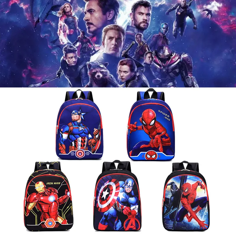 Color: black - Disney Marvel Series Backpack Boy's Primary School Schoolbag Double-layer Cartoon Spider-Man Backpack For Boys Gift